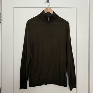 Club Room Sweater Mens Medium Olive Green Pullover 1/4 Zip Merino Wool Blend